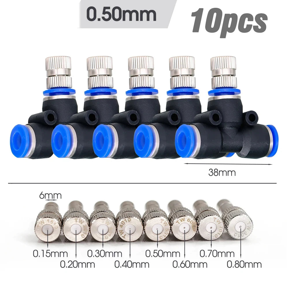 10PCS 6mm Garden Irrigation Blue Black Quick Push Atomizing Nozzle Low Pressure Cooling System Watering Tee Assembly Connector