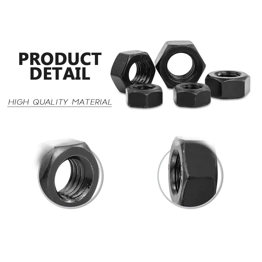 Black Hexagon Hex Nuts M2 M2.5 M3 M4 M5 M6 M8 M10 M12 M14 M16 M18 M20 M22 M24 M27 carbon steel metric hex nuts
