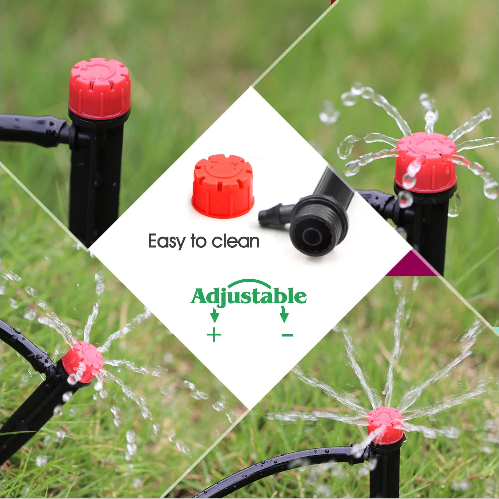 1/4'' Drip Irrigation System Hose Kit Adjustable 13CM Sprinkler Kit for Garden Flowers Greenhouse Vegetable Indoor Pots System