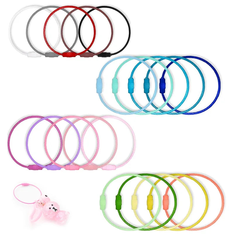 10pcs/lot 15cm Length Stainless Steel Wire Keychain Rings Key Keyring Circle Rope Cable Loop Luggage Tag Screw Lock Gadget
