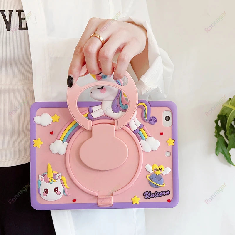 Cute Kawaii 3D Cartoon Bear for iPad Air11 2024 Pro11 M4 M2 IPad 10th Gen 9/8/7 10.2"/Air 3/Pro 10.5" Rotation Handle Stand Case
