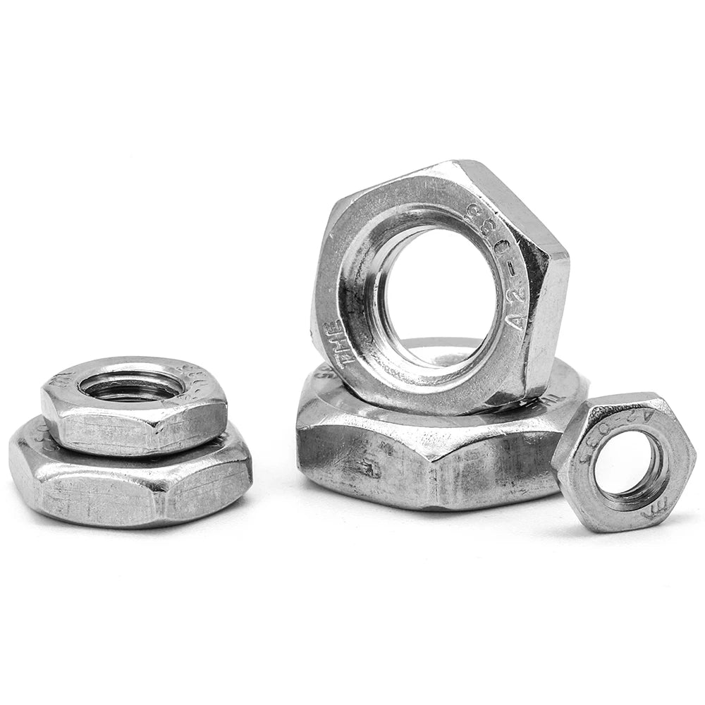 NINDEJIN 288pcs Hex Hexagon Thin Nuts Assortment Kit M3 M4 M5 M6 M8 M10 M12 304 Stainless Steel Metric DIN439 Hex Thin Nuts Set