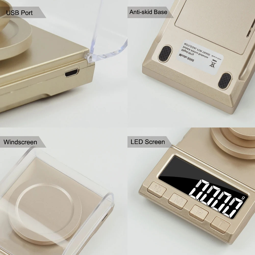 NEWACALOX 0.001g Precision Digital Jewelry Scale 50g/100g/200g USB Powered Electronic Weighing Scale LCD Mini Lab Balance 0.001g - KiwisLove
