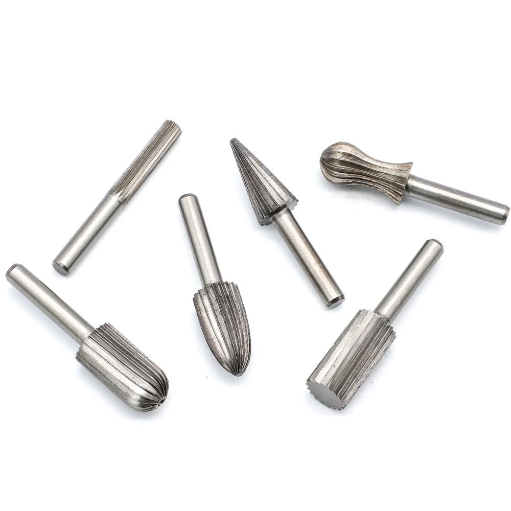 NINDEJIN 6pcs/set carbide rotary file 1/4"inch shank carbon steel burr set rotary tool for woodworking drilling metal carving - KiwisLove