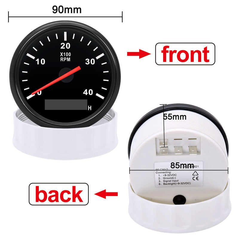 4K/6K/8K RPM 85mm Boat Tachometer Digital Engine Tach Hourmeter Tachometer Gauge for Diesel Gasoline Car rpm Meter Gauge 9~32V - KiwisLove