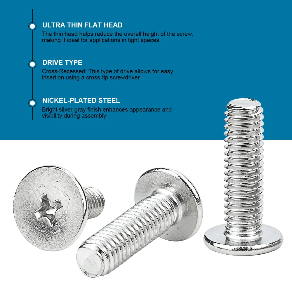 20-50pcs/pack Cross Ultra Thin Flat Head Small Computer Screw Nickel Plated Steel M1.2 M1.6 M2 M2.5 M3 M4 M5 M6 Laptop Screw