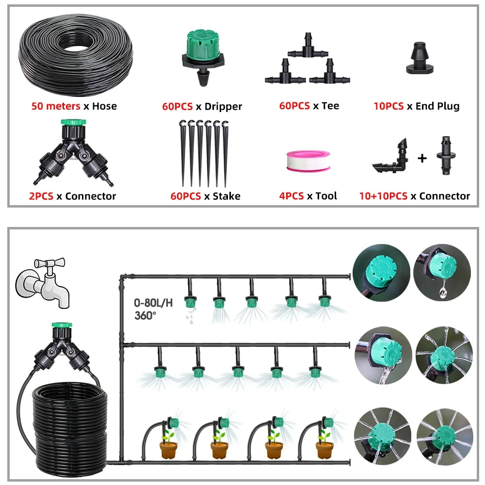 5-50m  Garden Watering Timer Green Drip Irrigation System Adjustable Sprinklers Phone Remote Controller
