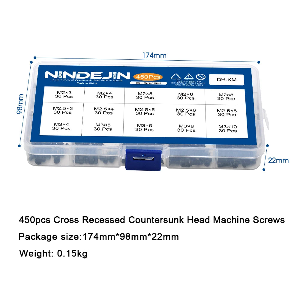 450pcs countersunk flat head phillips mini screw set m2 m2.5 m3 carbon steel computer notebook laptop screws kit