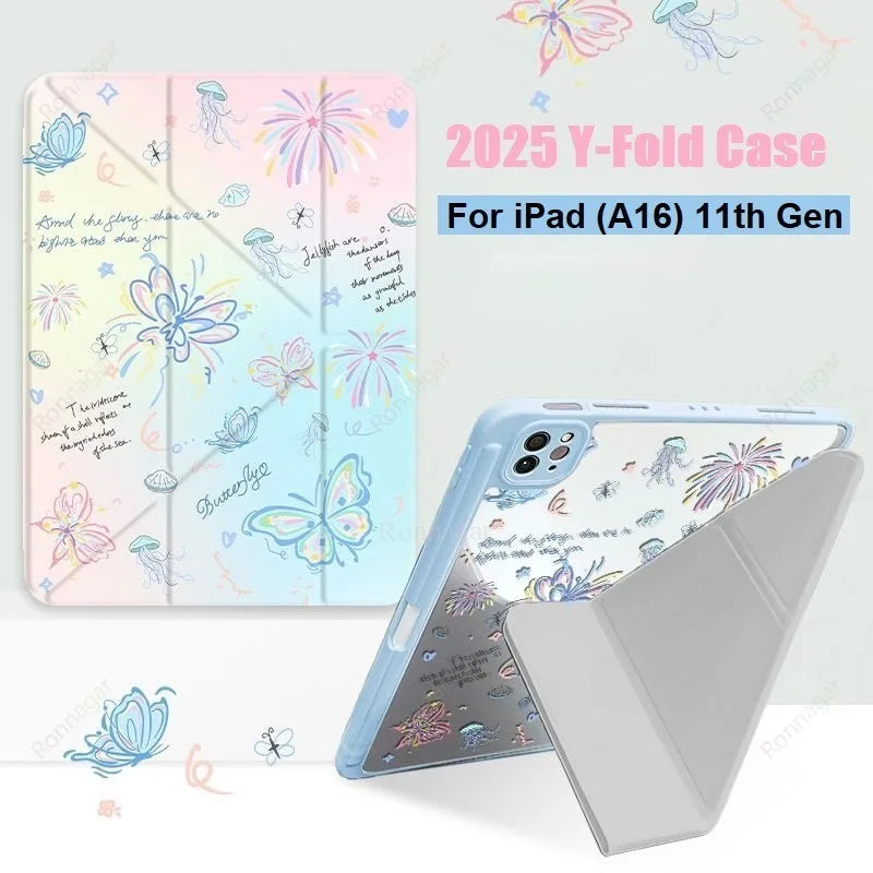 Y fold Butterfly Case for iPad (A16) 11th Gen 10th 10.2 9th 8th 7th Funda for iPad Air4 5 Air11 13 Pro11 13'' M4 Pro12.9 5th 6th