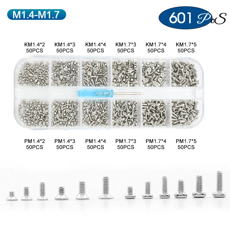 NINDEJIN Cross Mini Laptop Computer Screw Kit Nickel Plated M1 M1.2 M1.4 M1.7 M2 M2.5 Phillips Small Electronic Screw Set