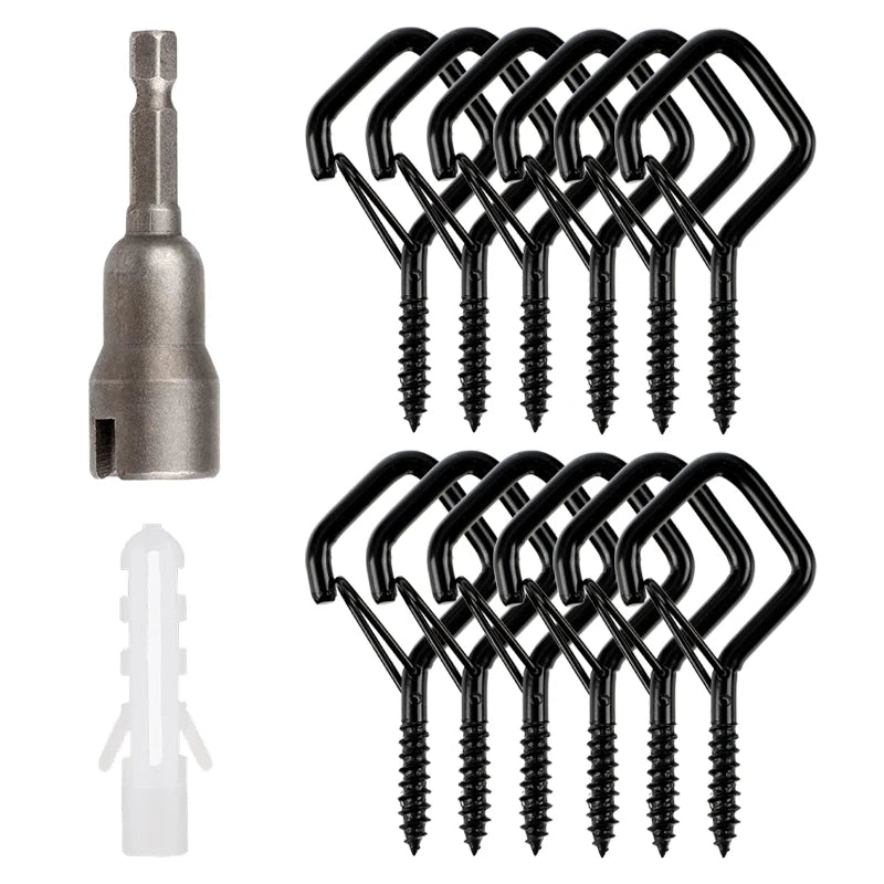 12/20PCS Q-Hanger Screw Black Hooks Ceiling Hooks with Safety Buckle for Plant and Christmas Outdoor String Lights Hooks