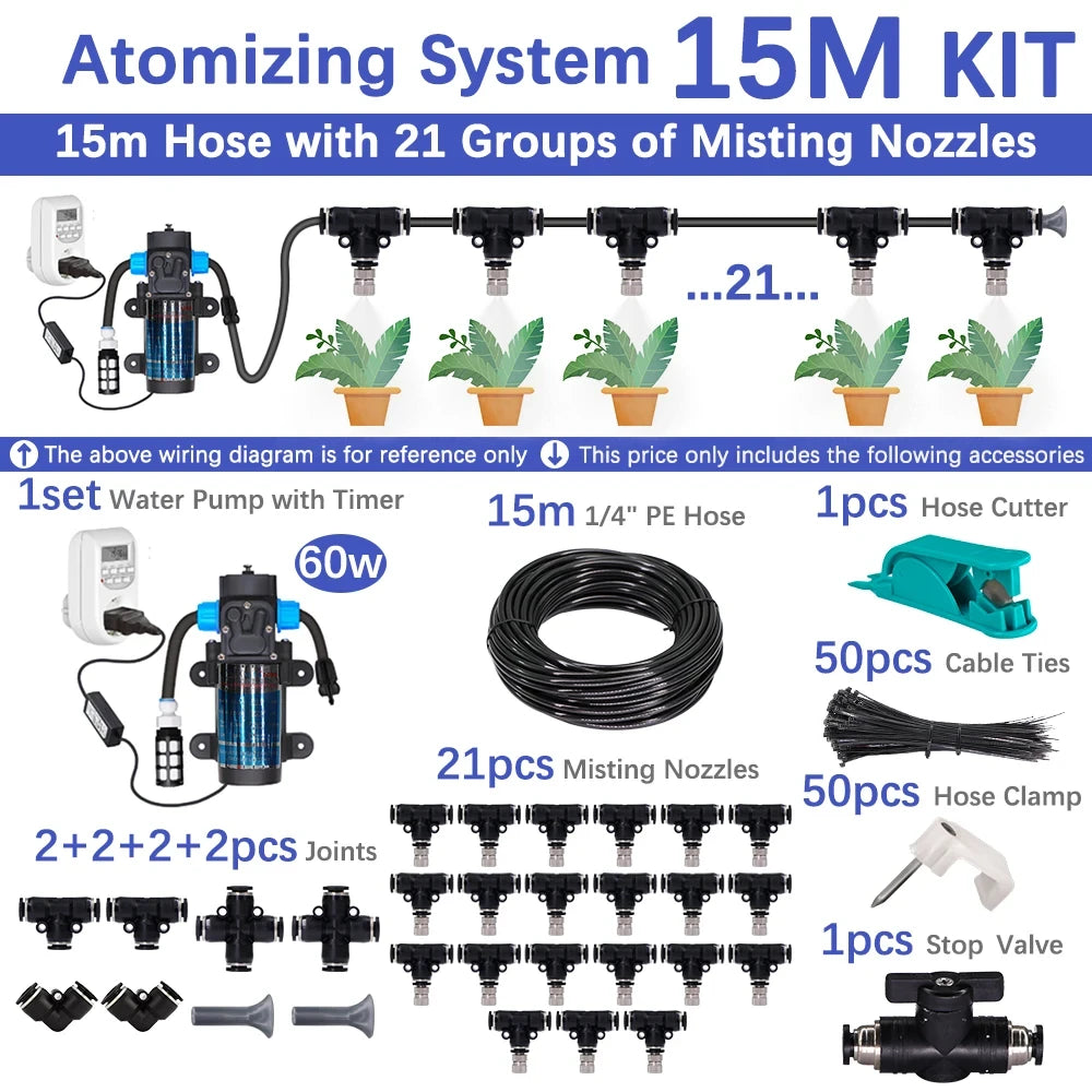 6-18m 0.6mm Misting Cooling System 60W Self-priming Pump Fine Atomization Sprayer for Garden Irrigation Humidification Watering