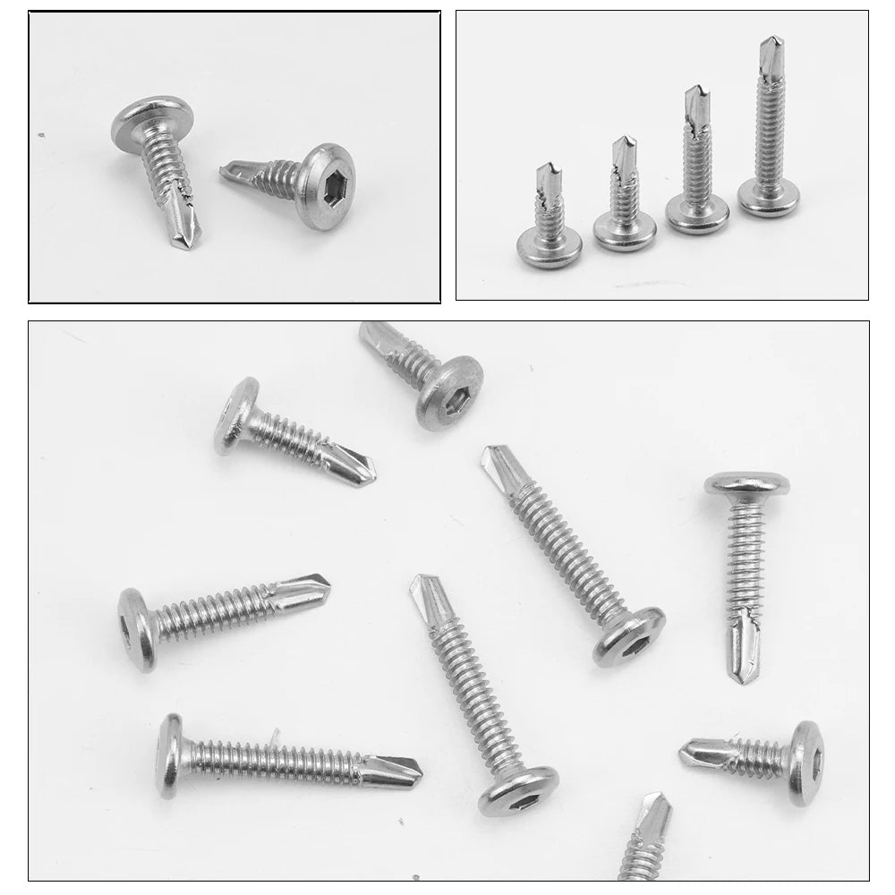NINDEJIN 25pcs Flat Head Hexagonal Drill Tail Self-tapping Screw M5 410 Stainless Steel Allen Inverted Screw Drilling Tail Bolt