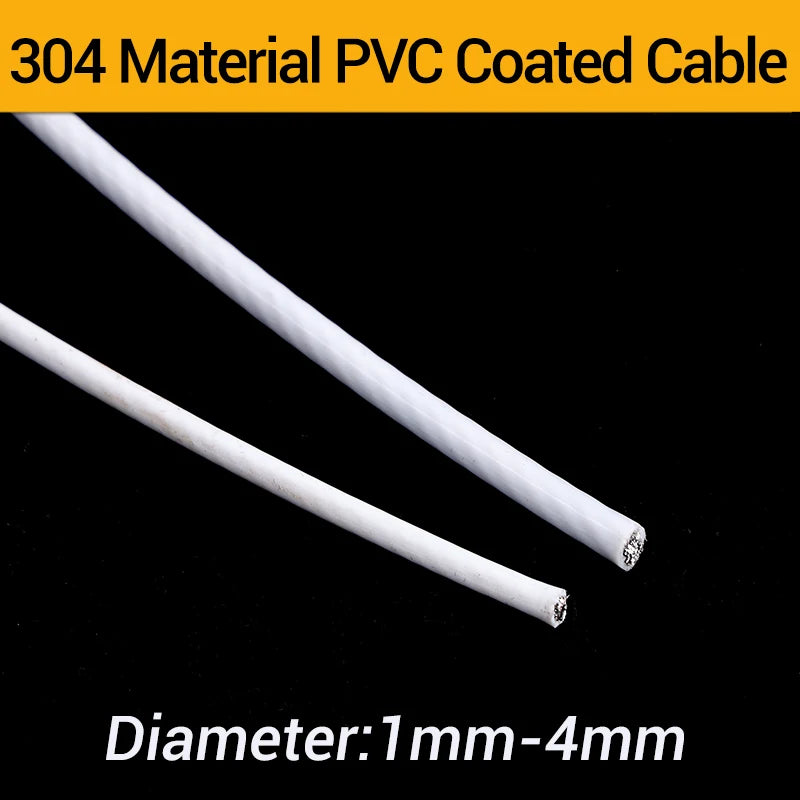 10/20/50/100Meter Steel PVC Coated Flexible Wire Rope soft Cable White Stainless Steel Clothesline Diameter 1/1.5/2/3/4mm