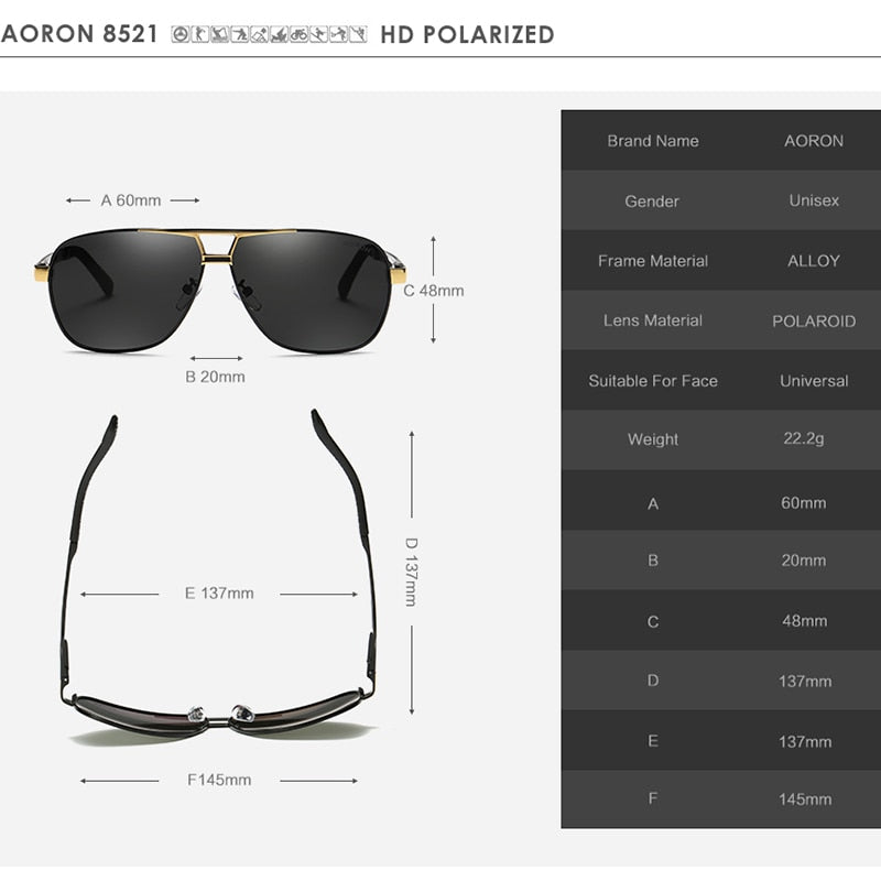 AORON Sunglasses Polarized Mens Sun glasses Aluminum Frame UV400 Luxury Design Male Sunglasses Anti-Reflective - KiwisLove