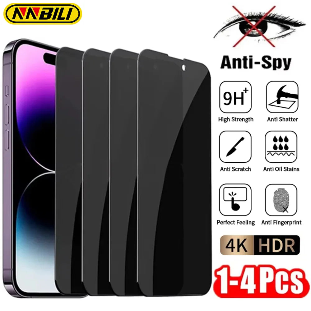 1-4Pcs Anti Spy Tempered Glass For iPhone 16 14 13 11 15Pro Max Mini Privacy Screen Protector For iPhone X XR XS MAX 16e - KiwisLove