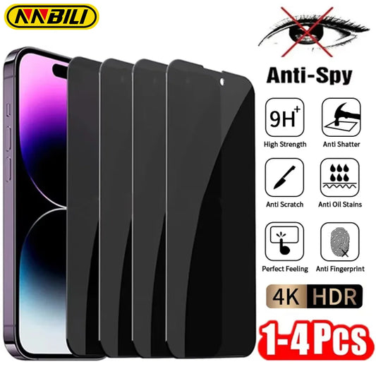 1-4Pcs Anti Spy Tempered Glass For iPhone 16 14 13 11 15Pro Max Mini Privacy Screen Protector For iPhone X XR XS MAX 16e - KiwisLove