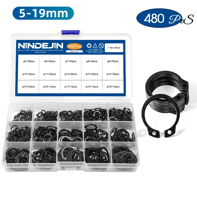 NINDEJIN C clip external circlip snap retaining rings set stainless steel carbon steel 5-28mm circlip set for shaft - KiwisLove