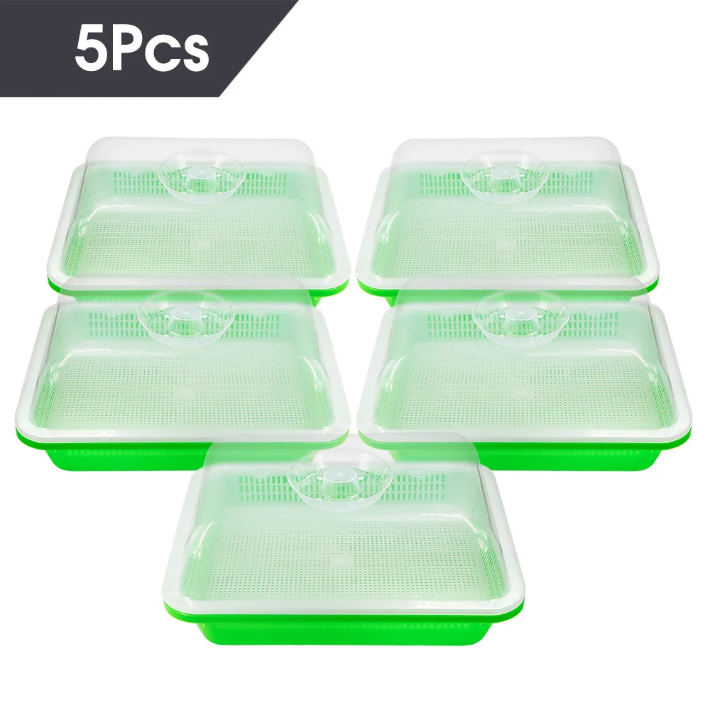 1/3/5 pcs Green Seedling Tray Germination Box Humidity Transparent Cover Greenhouse Indoor Garden Potted Seedlings Growth Tool