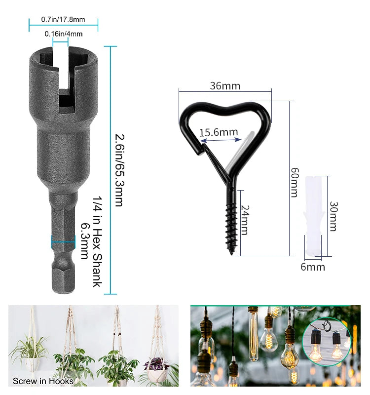 12/20PCS Q-Hanger Screw Black Hooks Ceiling Hooks with Safety Buckle for Plant and Christmas Outdoor String Lights Hooks
