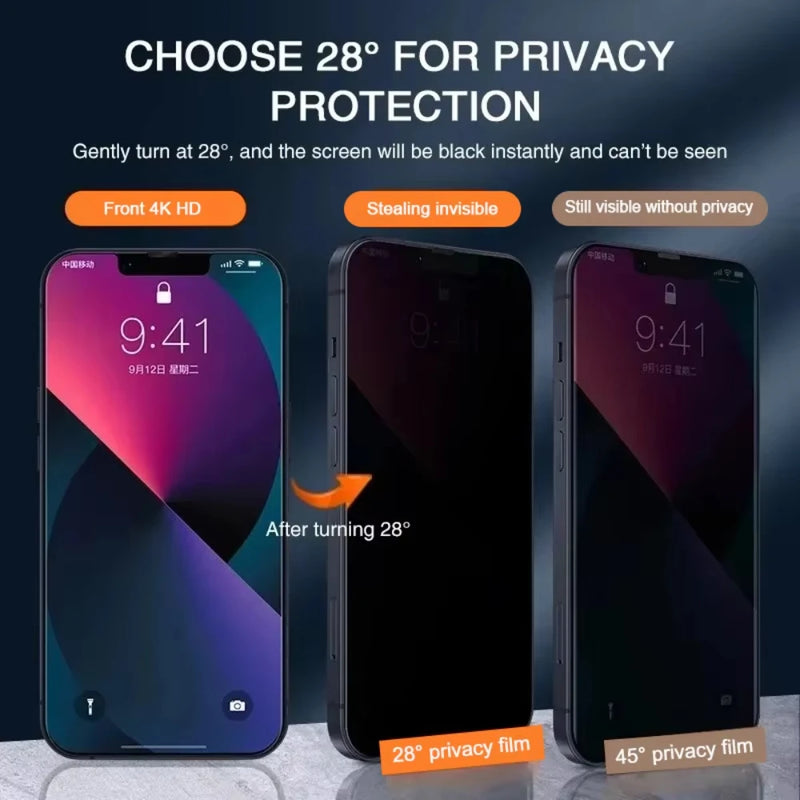 1-4Pcs Anti Spy Tempered Glass For iPhone 16 14 13 11 15Pro Max Mini Privacy Screen Protector For iPhone X XR XS MAX 16e - KiwisLove