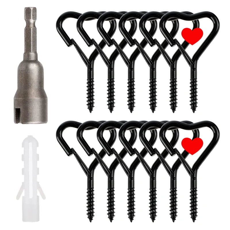 12/20PCS Q-Hanger Screw Black Hooks Ceiling Hooks with Safety Buckle for Plant and Christmas Outdoor String Lights Hooks