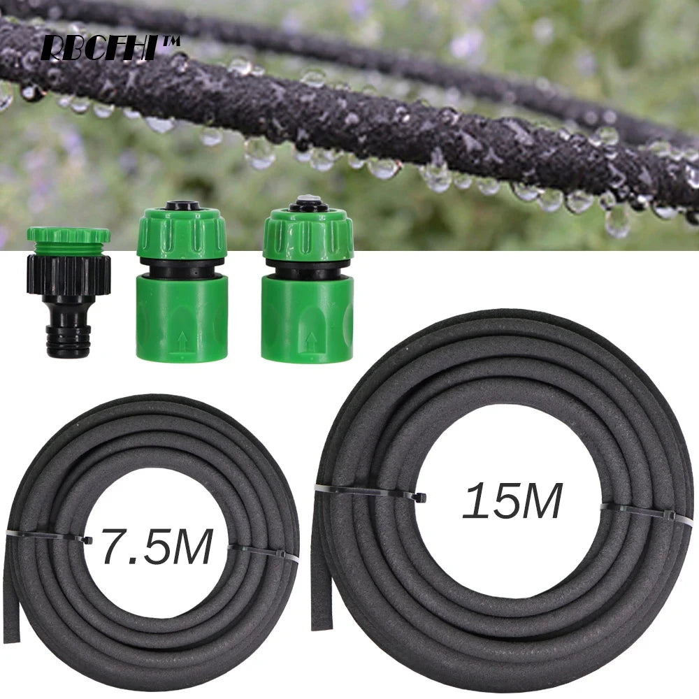 One ID-12MM OD-16MM Garden Soaker Watering Hose 7.5m /15m Porous Irrigation Tubing Permeable Pipe w/ Additional Hose Connectors
