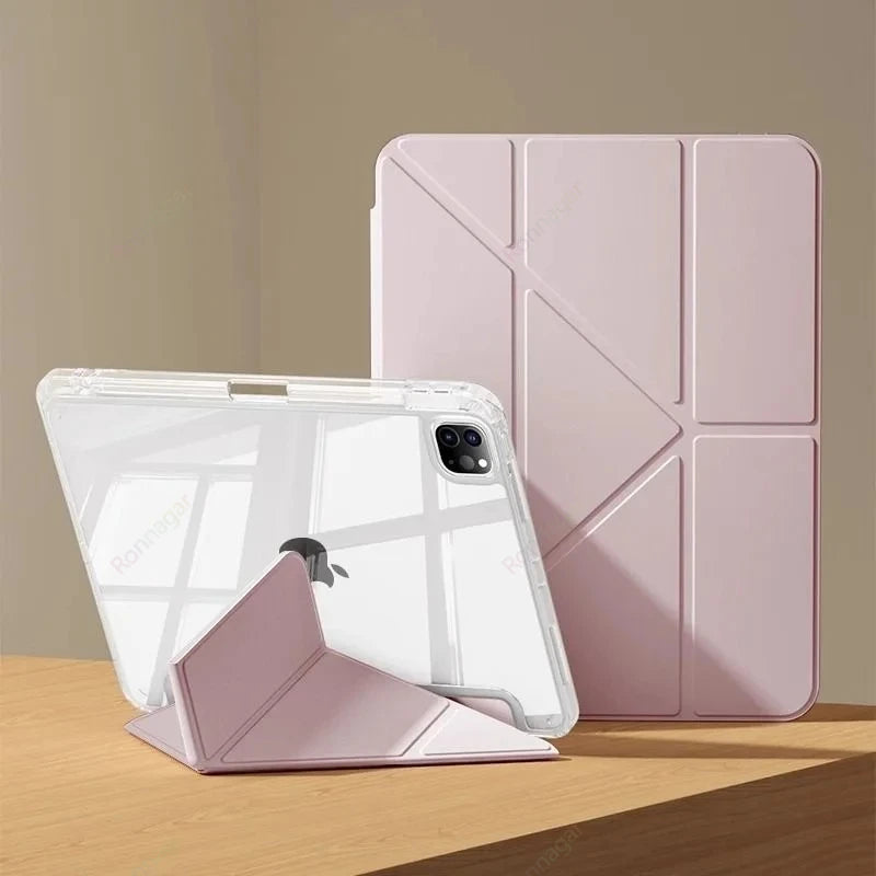 Y-Folding Case for iPad Air11 13 inch M3 M2 2025/2024 Pro11 13'' M5 M4 A16 11th Air 4 5 10th 9th 10.2 10.5 10.9 Clear Back Shell