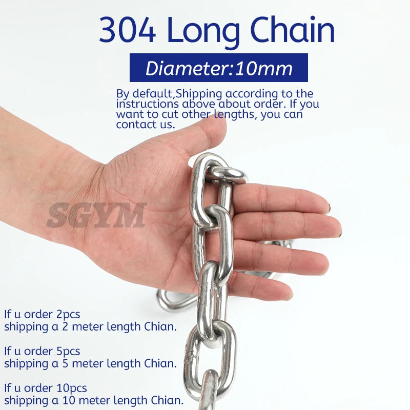 304 Stainless Steel Chain 1.2/3/4/5/6/8mm Diameter Hanging Swing Chain Lifting Pet Industry Welded Binding Chain Clothing Line