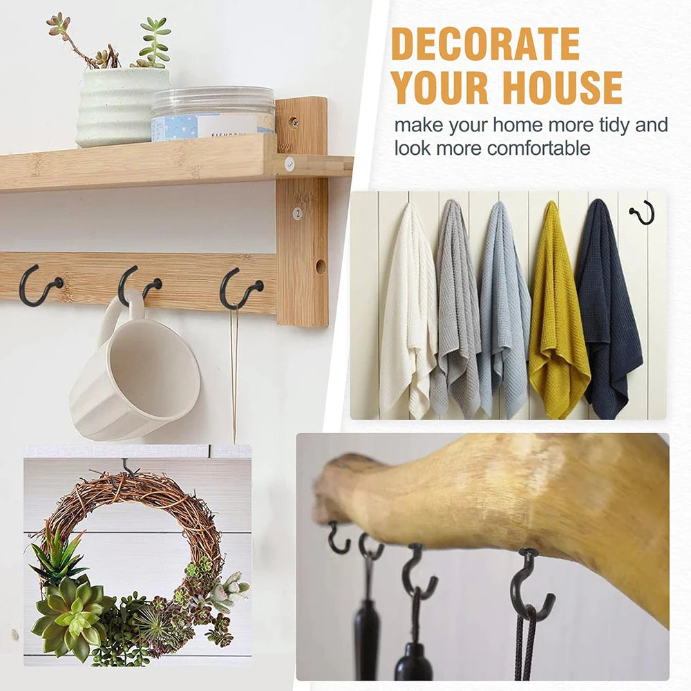 NINDEJIN Screw Hooks 1" 2" Black Heavy Duty Wood Wall Ceiling Hooks Plant 1/2" 3/4" Jewelry Hooks for Hanging String Lights - KiwisLove