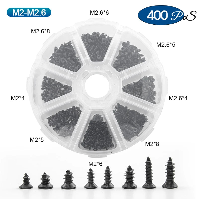 NINDEJIN Phillips Micro Screw Kit M1 M1.2 M1.4 M1.7 M2 Carbon Steel Electronic Small Tapping Screw Set for Glasses Phone Watches