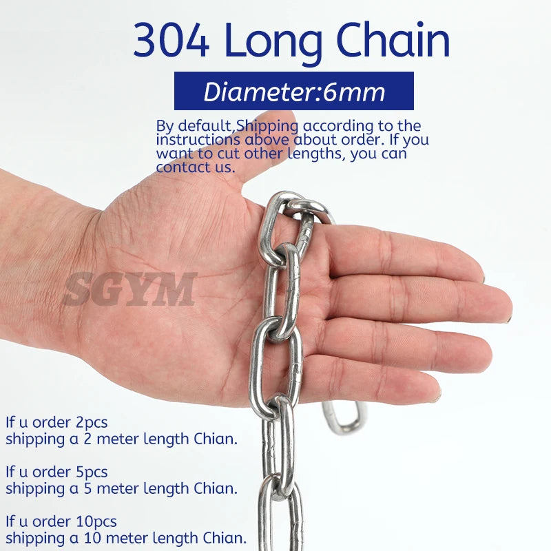 304 Stainless Steel Chain 1.2/3/4/5/6/8mm Diameter Hanging Swing Chain Lifting Pet Industry Welded Binding Chain Clothing Line