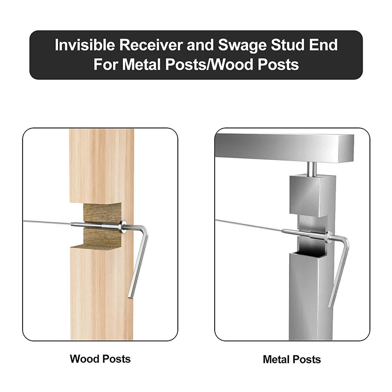 20PCS Cable Railing T316 Stainless Steel 1/8 3/16 Invisible Receiver And Swage Stud End For Cable Railing Stair