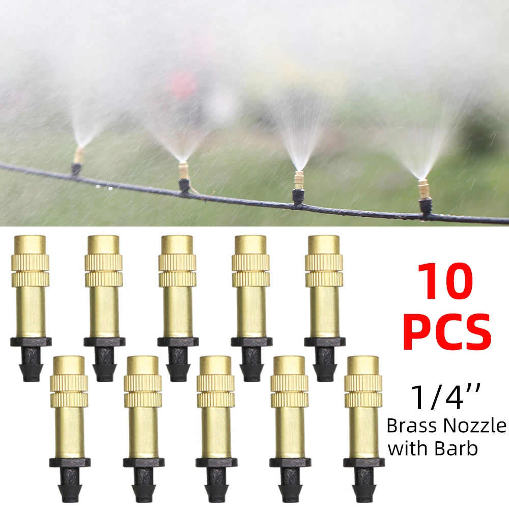 5M-30M Garden Brass Misting Cooling System Irrigation Watering 1/4'' Atomizer Nozzles 4/7mm Hose for Outdoor Greenhouse Pot
