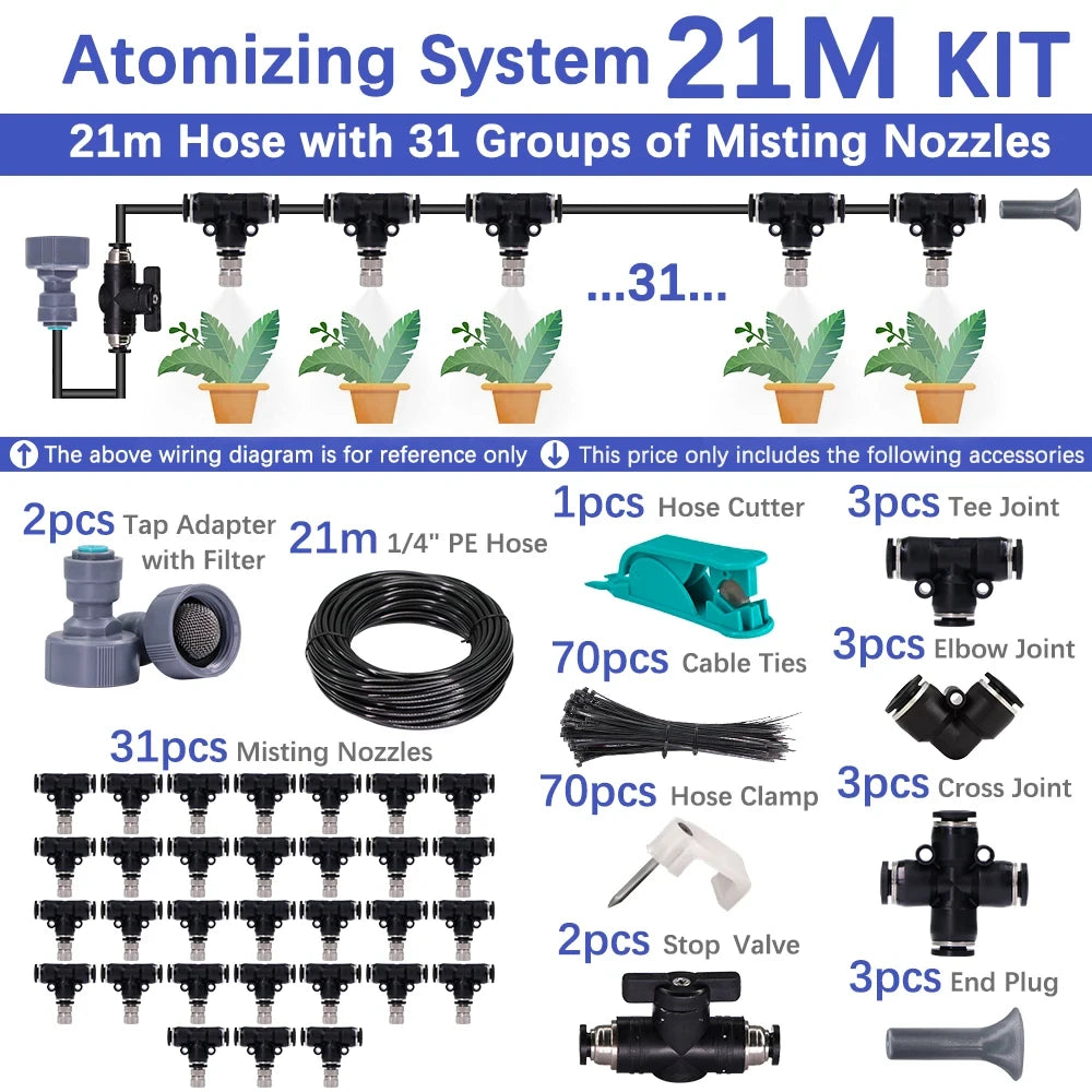 6-18m 0.6mm Misting Cooling System 60W Self-priming Pump Fine Atomization Sprayer for Garden Irrigation Humidification Watering