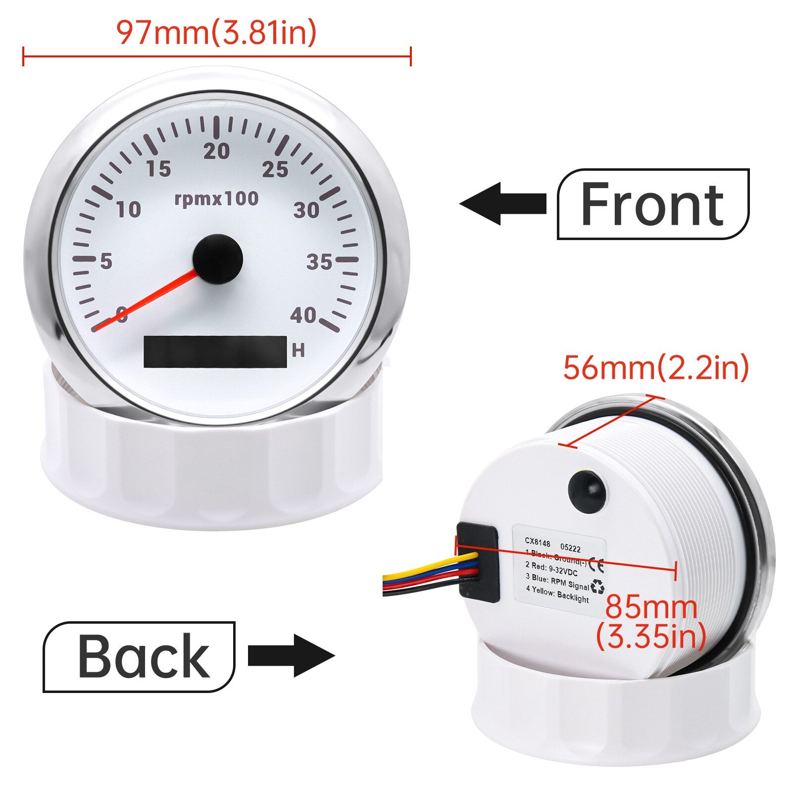 4000 6000 8000 RPM Tachometer Tacho Meter Gauge Hourmeter 7 Colors Backlight 12V/24V 85mm Toerenteller Hour Meter Sensor M16 M18 - KiwisLove