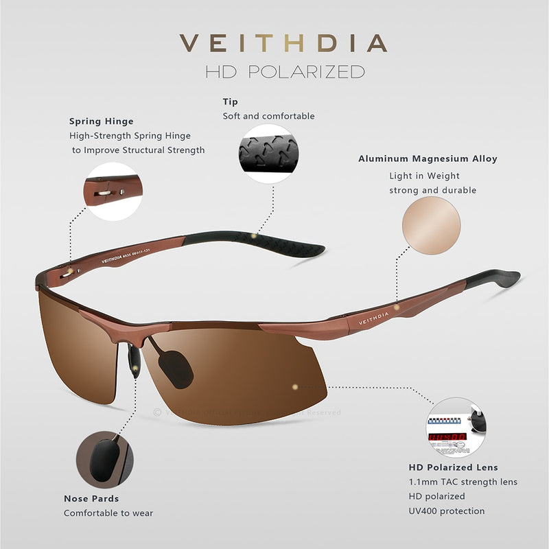 VEITHDIA Sunglasses Aluminum Men Polarized UV400 Lens Rectangle Rimless Driving Fishing Sun Glasses Sports Eyewear For Male 6535 - KiwisLove