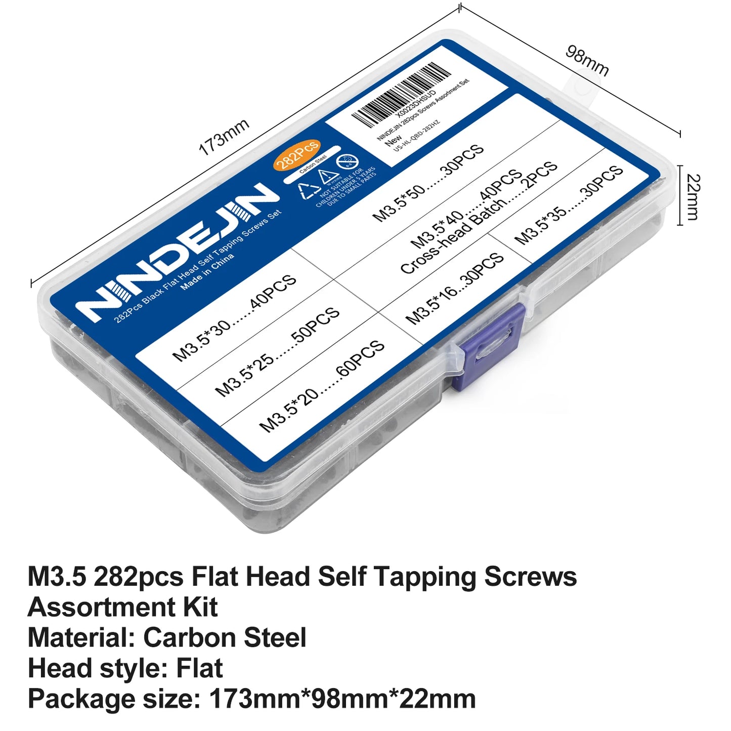 NINDEJIN 282pcs Drywall Screws Kit M3.5 Self Tapping Screws Set with Phillips Screwdriver Bits for Drywall Sheetrock, Wood