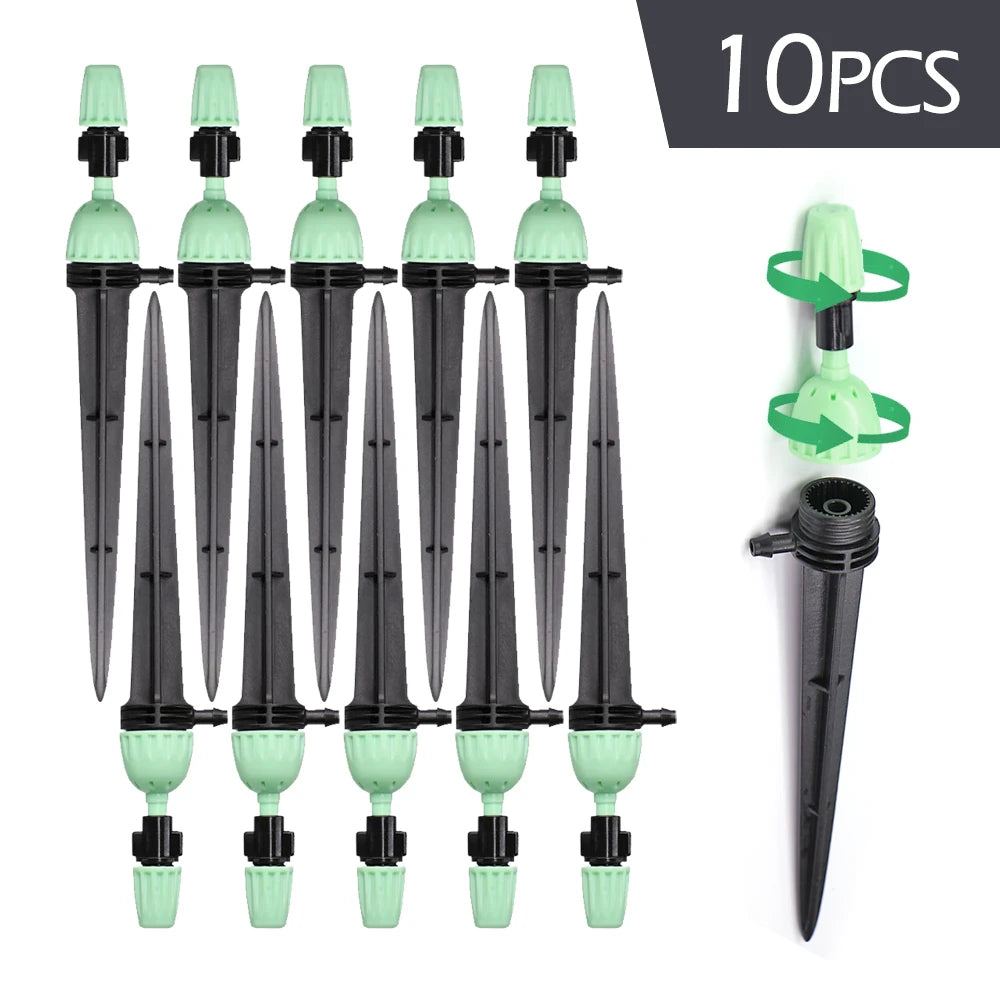 Garden 1/4" 4/7mm 2-IN-1 Drip Misting Nozzle with Stake Adjustable Water Flow Quick Insert Connect Barb Irrigation Fitting Tool