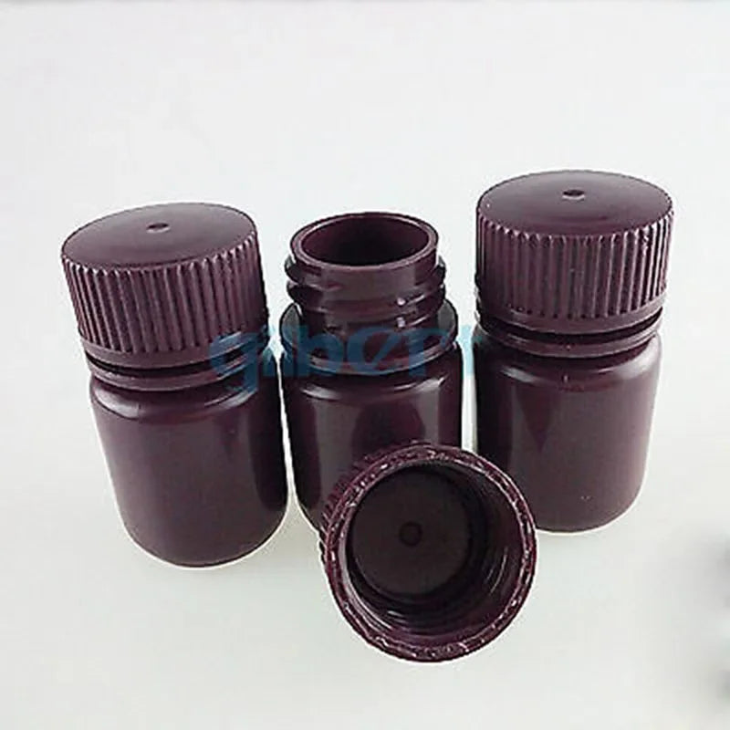 Lot5 5ml 10ml 15ml 30ml 60ml 125ml 250ml 500ml Brown PP Plastic Cylindrical Chemical Container Reagent Bottle - KiwisLove