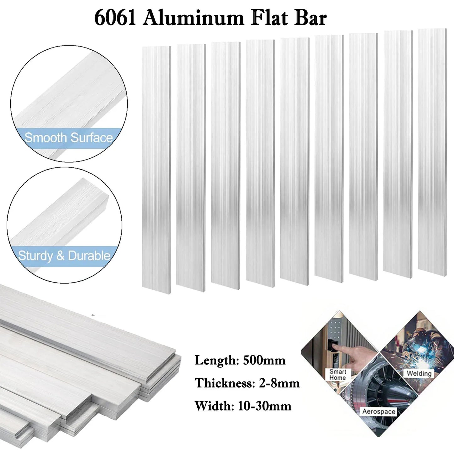 1pcs 500mm 6061 Aluminum Flat Bar Solides Rectangular Metal Plate Strip for DIY/Machining/Construction