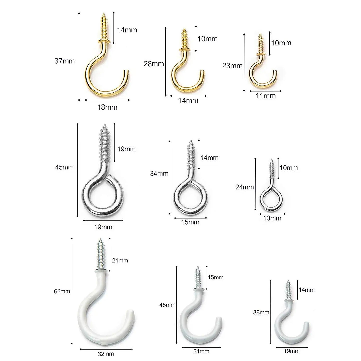 NINDEJIN 168pcs/set Eye Screw Cup Hook Screw in Hook Ceiling Hook for Hanging Jewelrys Plants Lights