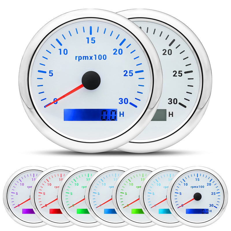 HD 85mm Tachometer With LCD Hourmeter 7 Color Backlight Tacho Gauge 3000 4000 6000 7000 8000 RPM For Marine Boat Car 12V/24V - KiwisLove