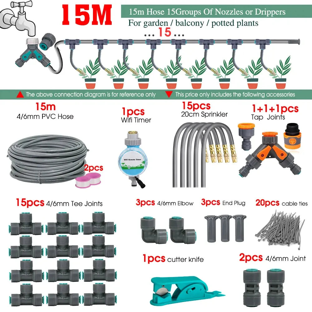 5-30M Adjustable Brass Atomizer Watering System Connected to 1/4" Hose Irrigation Greenhouse Smart Timer Plants Lawn watering