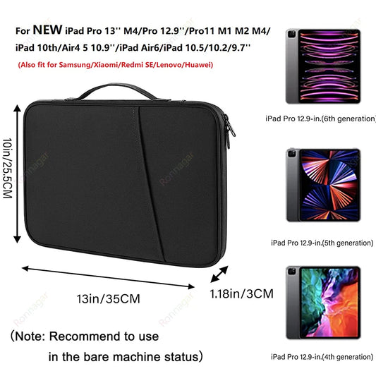 Tablet Sleeve Bag Case Fits 2024 iPad Pro 13 M4 12 9 Pro11 M1 M2 Air 4 5 Air6 10th Bag Samsung Lenovo Xiaomi Redmi Huawei Tablet
