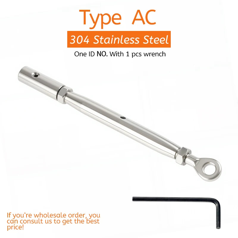 1pcs 304 Stainless Steel Cable Railing Thread Fittings Wire Rope Tensioner Receiver Terminal End Toggle Anchor Cross Clip Clamp