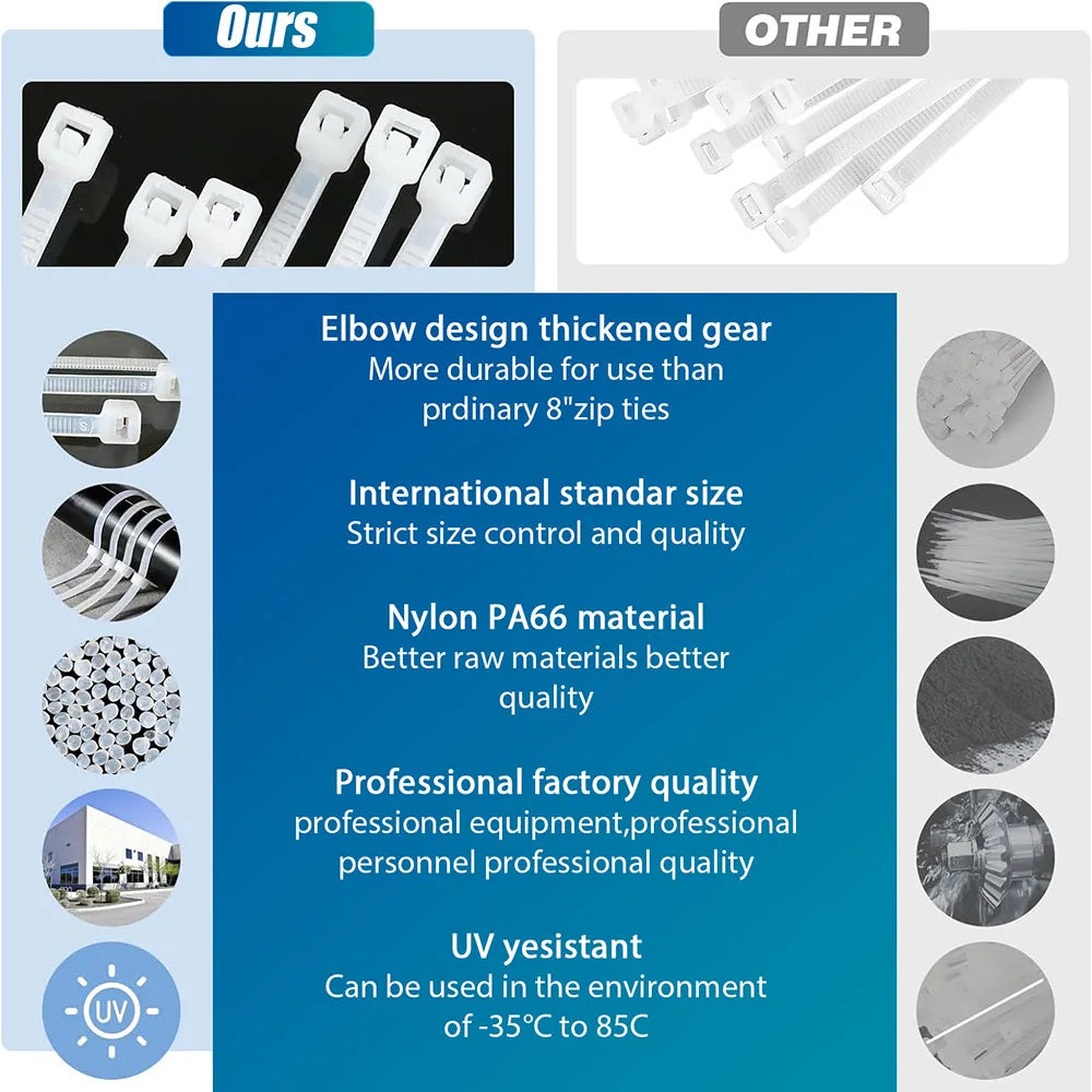 100-1000pcs Nylon Cable Zip Ties Adjustable Self-locking Cord Ties Durable Plastic Cable Ties Binding Wrap Straps for Office - KiwisLove