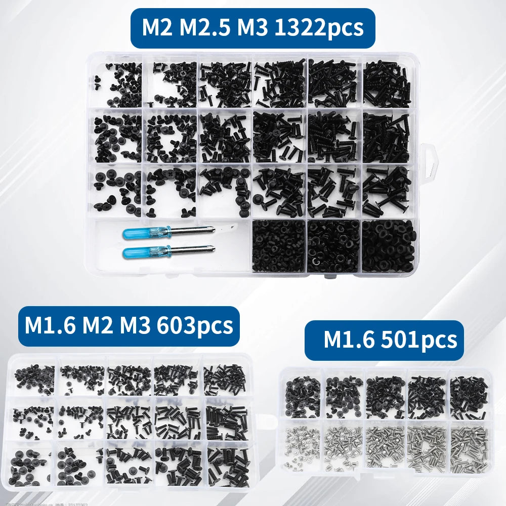 NINDEJIN Laptop Computer Screw Kit with Nut M1.6 M2 M2.5 M3 Ultra Thin Head Notebook Laptop Screw Set for Samsung HP Dell Lenovo