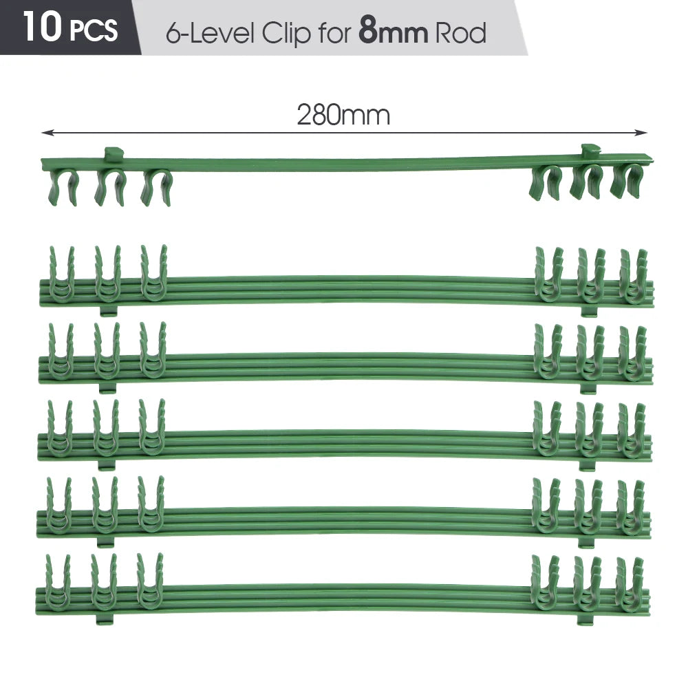 10PCS Durable 8/11/16mm Plant Support Pole Gardens Splice Frame Green Plastic Indoor Balcony Outdoor Climbing Vines Multilayer