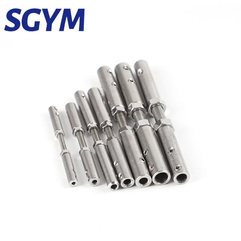 SGYM 10PCS Wire Rope Thread Stud Tensioner 4mm 5/32'' Both End Fitting Handscrew Clamp with Screw Bolts For Cable Railing